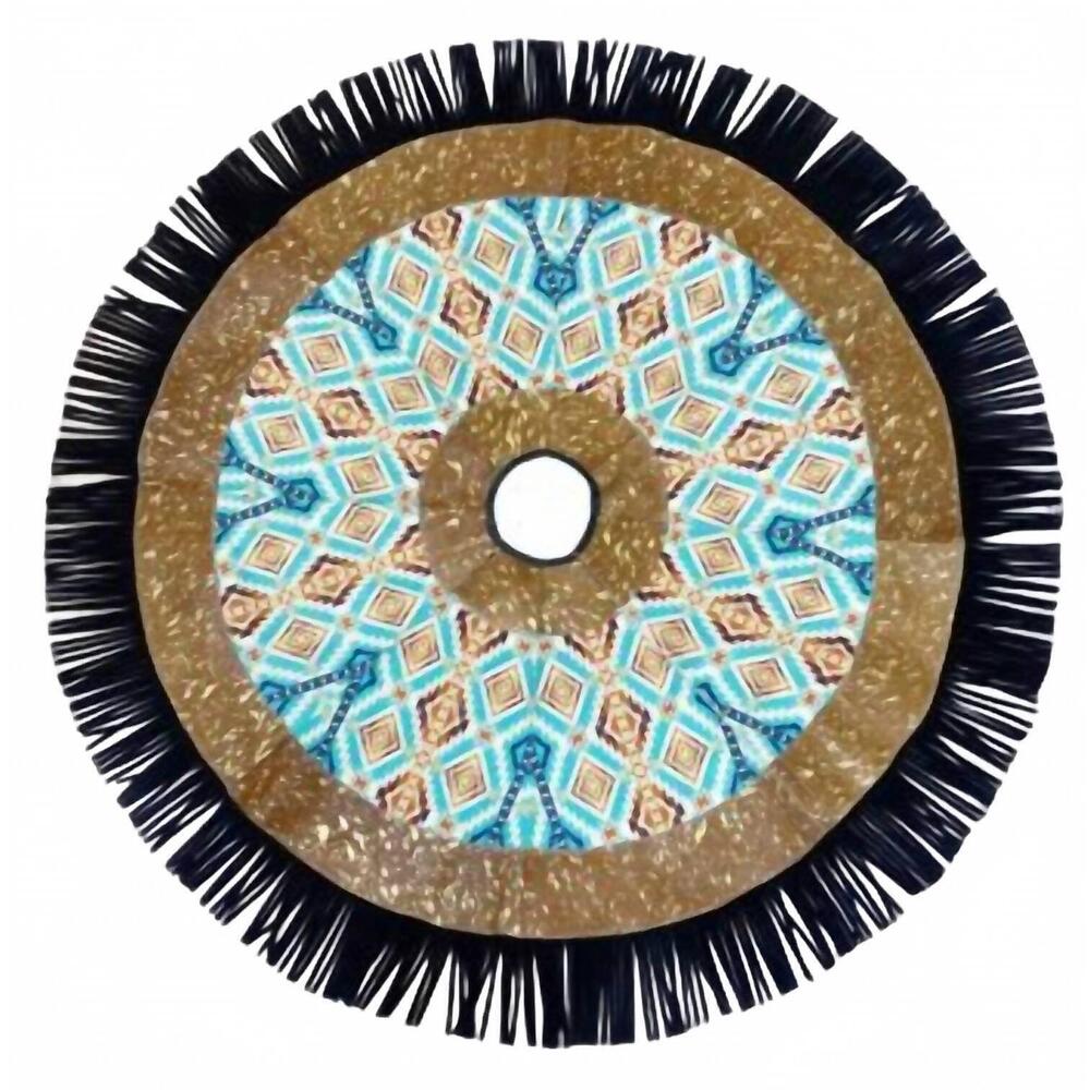 NEW SHOWMAN cowhide leather christmas tree skirt in acid wash aztec inlay